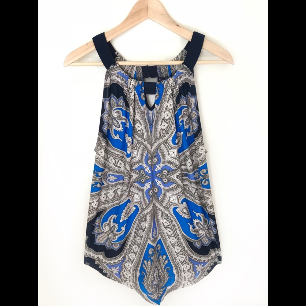 INC sleeveless halter in blue paisley. XL